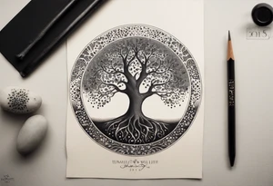 A Tree of Life in a circular design. The Dates 12.02.1985 and 21.02.1987 should be part of the tattoo, too. tattoo idea