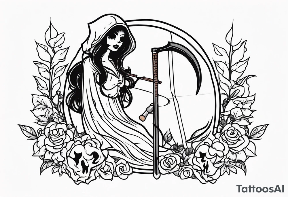 cute girly death with scythe and nightshade tattoo idea