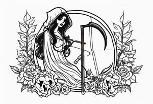 cute girly death with scythe and nightshade tattoo idea