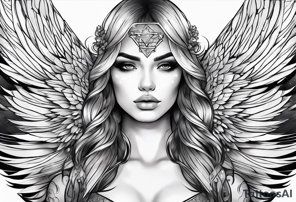 Beautiful woman angle with large wings tattoo idea