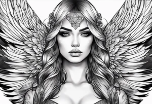 Beautiful woman angle with large wings tattoo idea