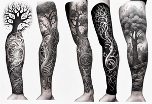 full arm sleeve tattoo... DNA science guitar piano, music. tree of life tattoo idea