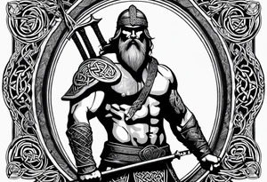 Side full body shot of Celtic warrior with weapon drawn. tattoo idea