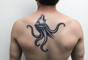 A surreal wolf octopus howling  in the arm tattoo idea