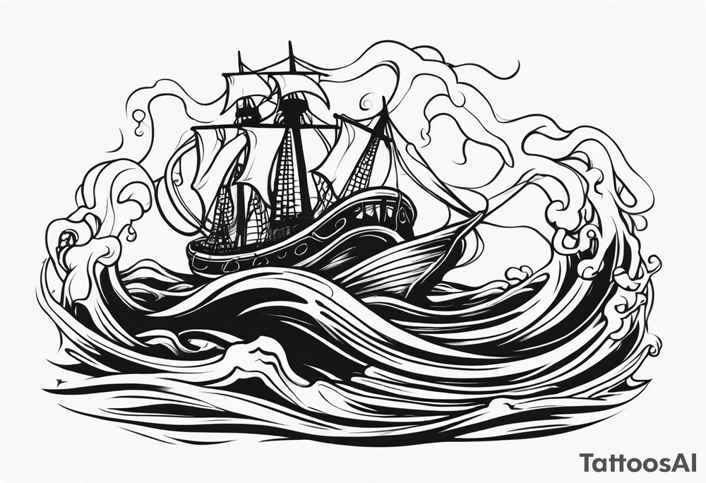 The tentacles of a kraken coming out of the water tattoo idea