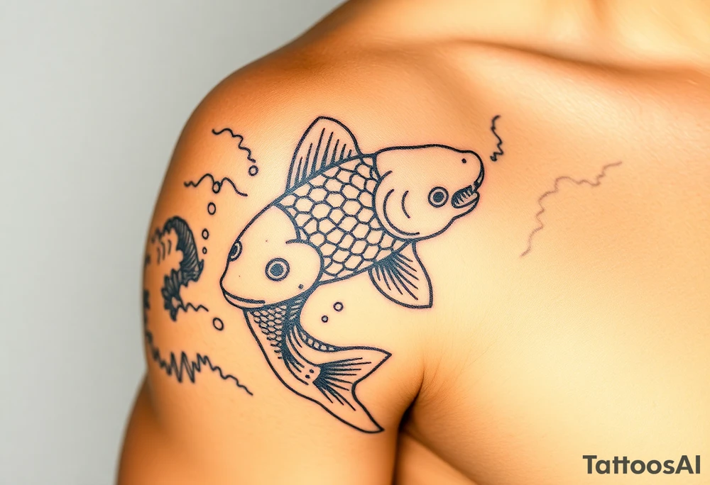 traditional koi fish swimming upstream through turbulent waves tattoo idea