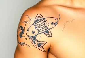 traditional koi fish swimming upstream through turbulent waves tattoo idea