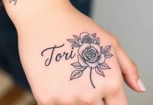Name Tori with rose tattoo idea