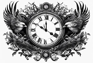 broken clock with ravens tattoo idea
