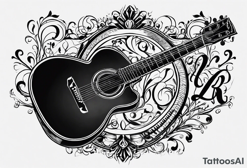Musical notes and guitar depicting the letters R and L tattoo idea