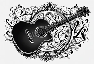 Musical notes and guitar depicting the letters R and L tattoo idea