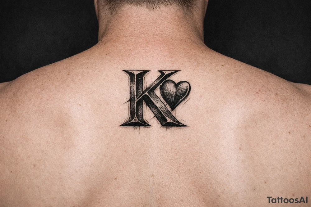 K with a heart behind ear tattoo idea