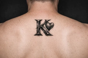 K with a heart behind ear tattoo idea