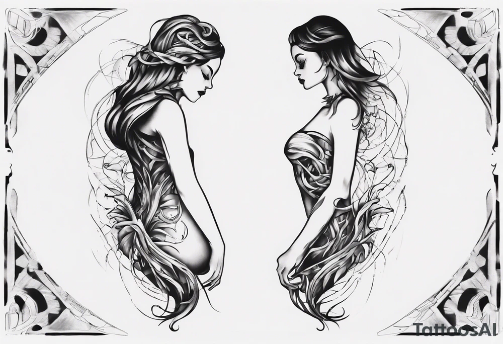 A spine tattoo that incorporates a woman’s figure into the linework tattoo idea