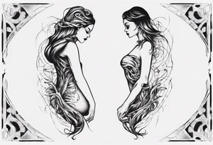 A spine tattoo that incorporates a woman’s figure into the linework tattoo idea
