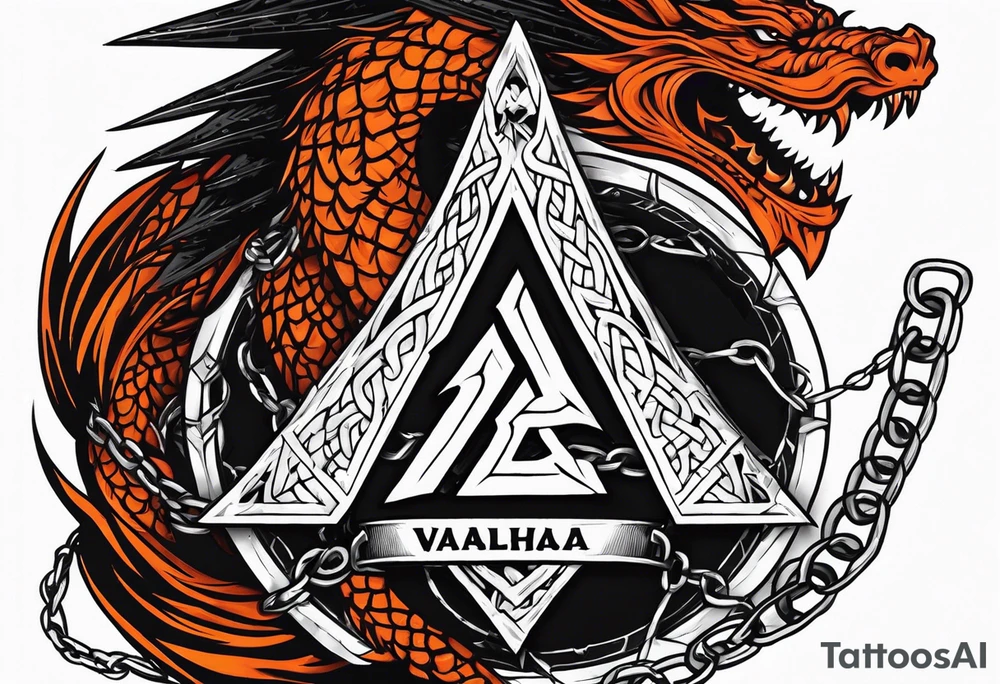 Valhalla sword shield axe barbed wire chains valknut fire dragon tattoo idea Valhalla sword shield axe barbed wire chains valknut fire dragon tattoo idea