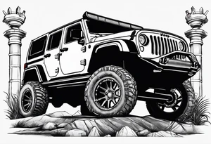 Velociraptor, a jeep, and the Jurassic Park gates tattoo idea