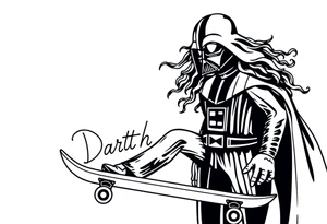 Skateboarding TALL Darth Vader with long curly hair
WORDS in star wars font "Darth Carter"
12/29/88-01/06/24 tattoo idea