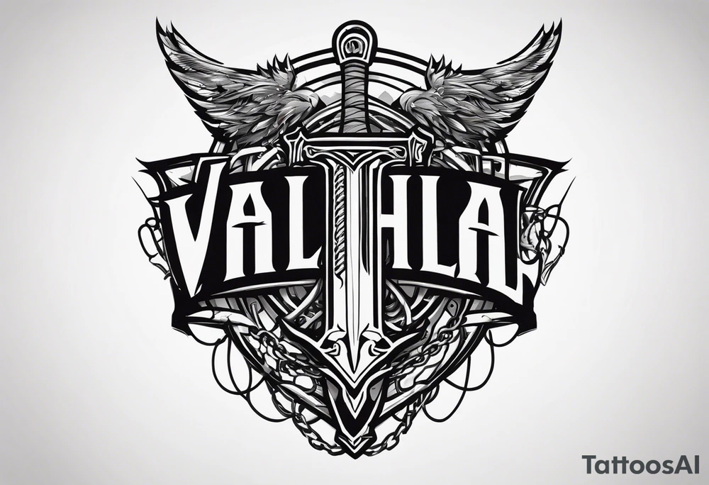 Valhalla sword shield barb wire chain tattoo idea