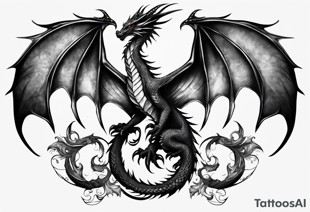 Mother dragon wings spread with 3 baby dragons tattoo idea Mother dragon wings spread with 3 baby dragons tattoo idea
