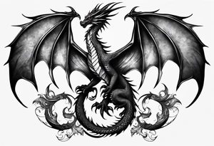 Mother dragon wings spread with 3 baby dragons tattoo idea