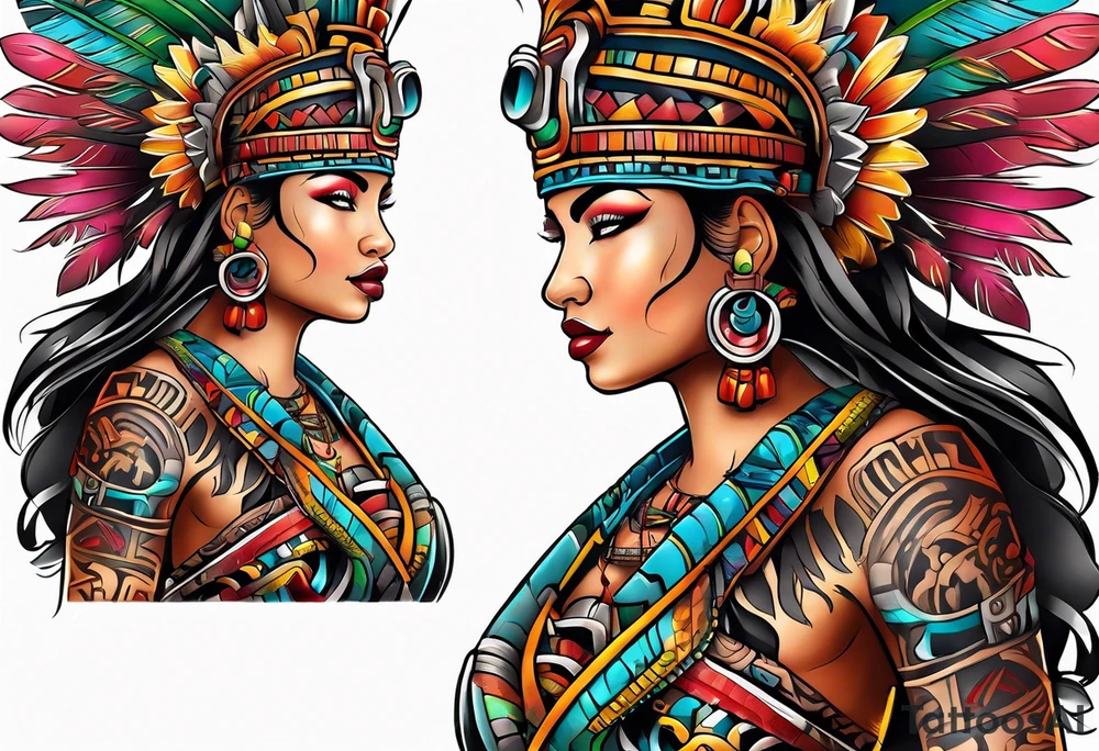Colorful Mayan chaac tattoo idea