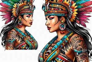 Colorful Mayan chaac tattoo idea