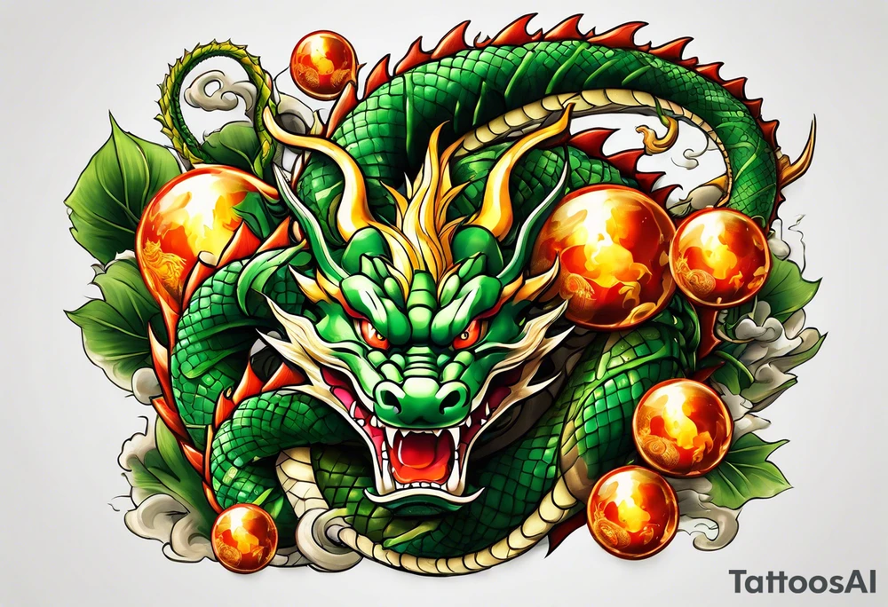 shenron wrapped around all 7 dragon balls tattoo idea