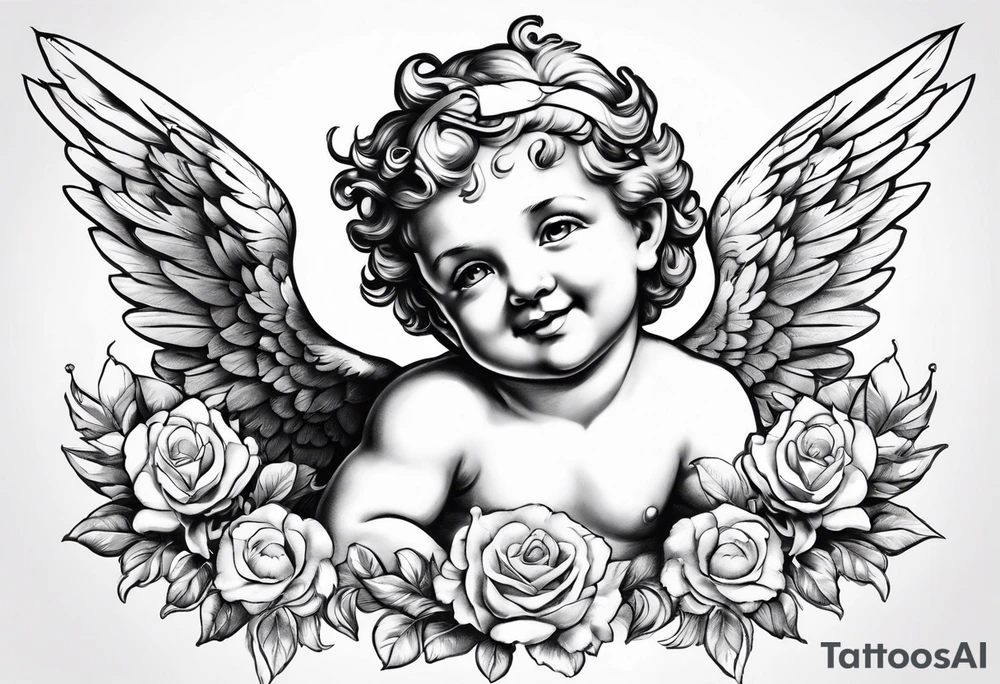 one putti with wings smiling tattoo idea