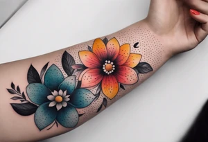 Arm tattoo of colorful flowers tattoo idea