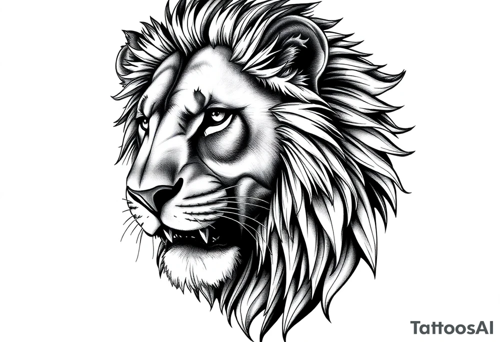 powerful majestic lion, close-up tattoo idea