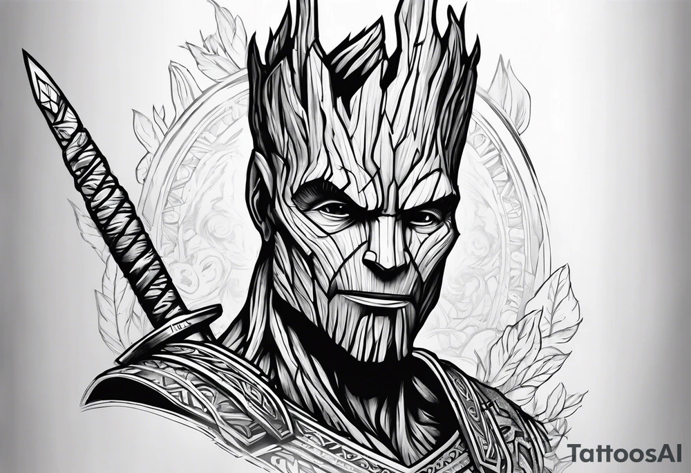 Groot greek warrior with sword tattoo idea