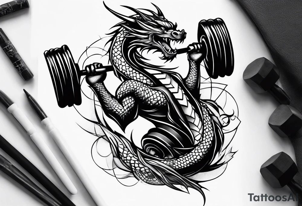Simple Dragon dumbbell tattoo idea
