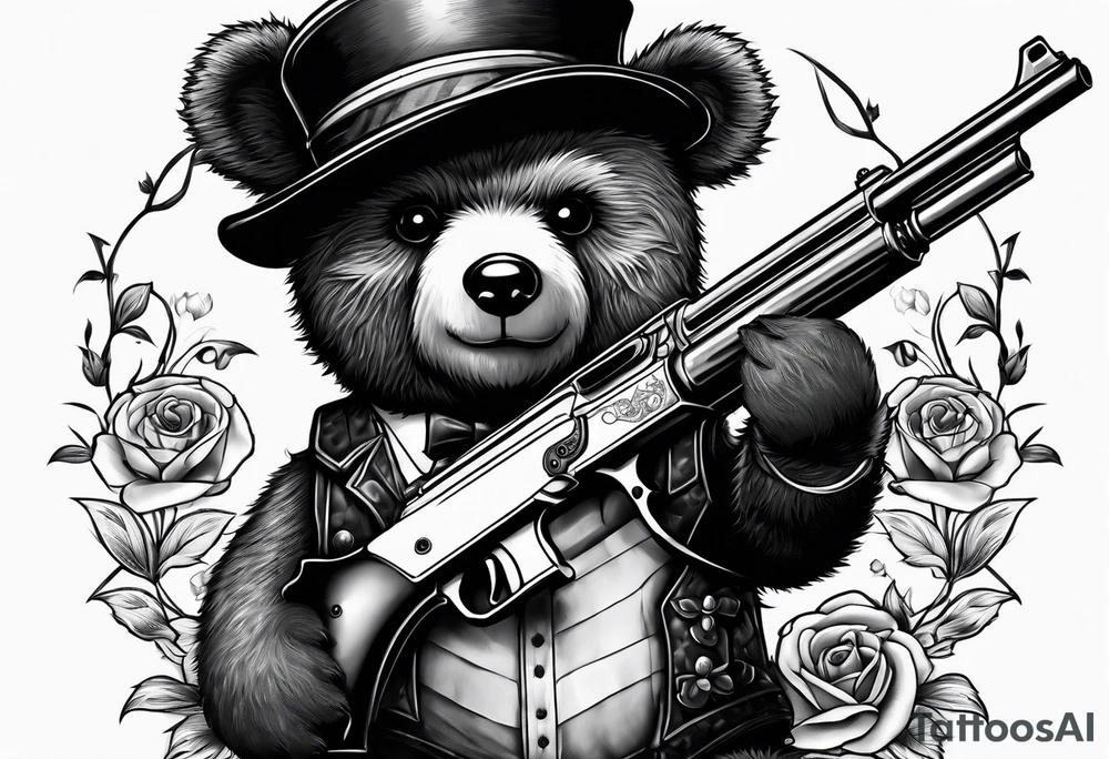 Gothic teddy bear holding a gun tattoo idea