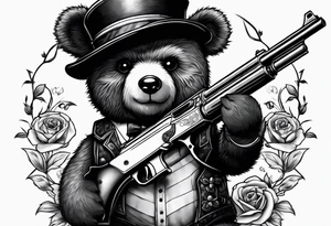 Gothic teddy bear holding a gun tattoo idea