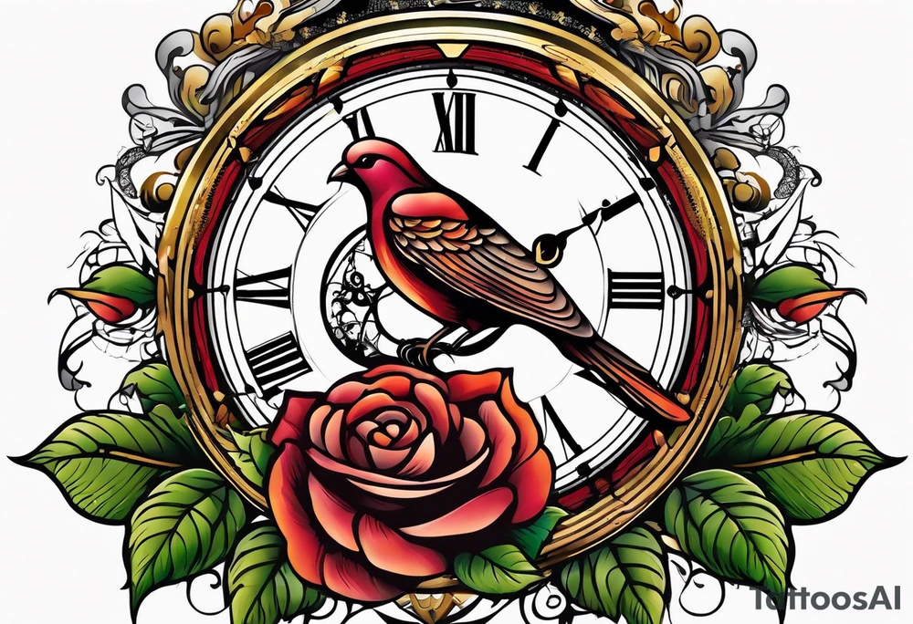 rose, sun light, dove, clock, tattoo idea
