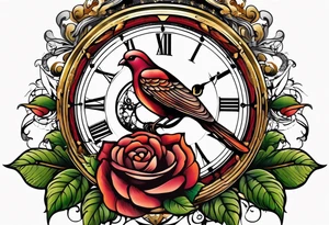 rose, sun light, dove, clock, tattoo idea