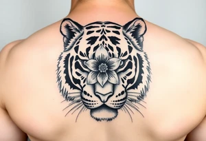 tiger with flower in the pupil of the eye. add more color tattoo idea