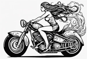 i want a tattoo of a girl riding a motorcycle with flames the words “Viking Customs” tattoo idea