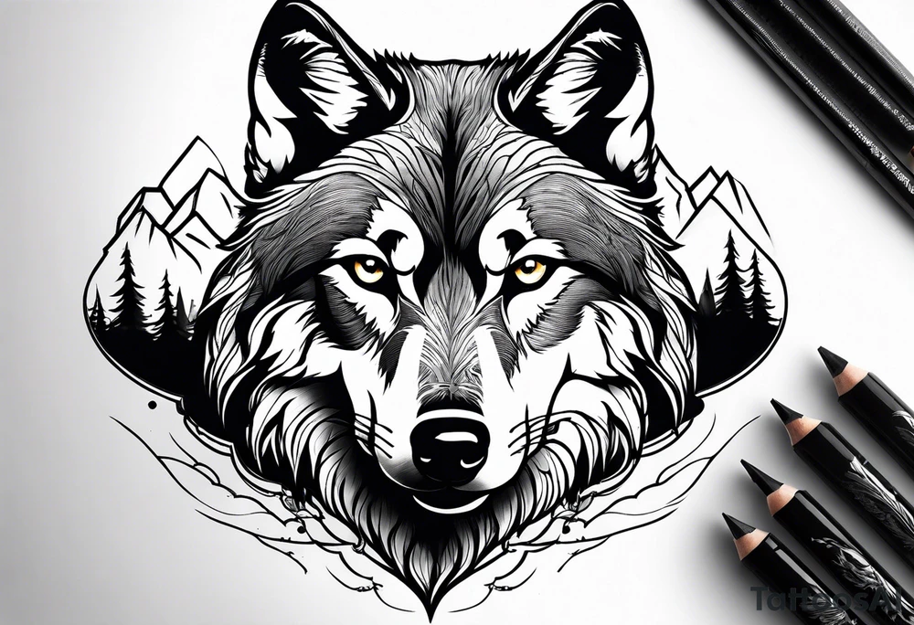 Mountains, wolf eyes underneath tattoo idea