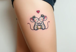 Two kissing mice holding two wedding rings tattoo idea