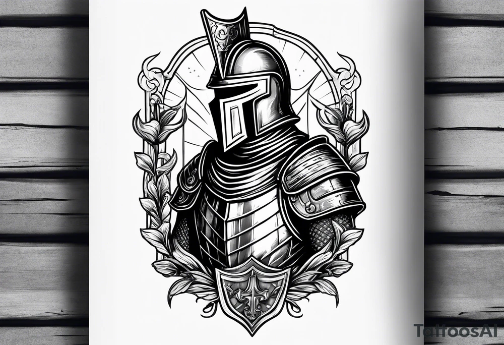 a knight engraving stamp style tattoo idea
