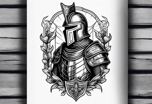 a knight engraving stamp style tattoo idea