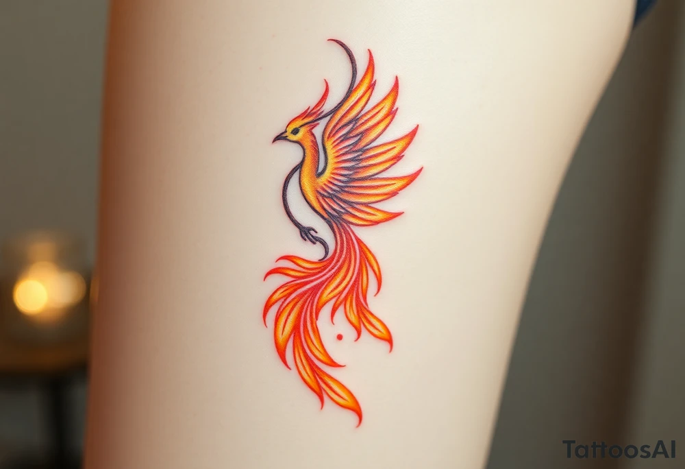 magnificent phoenix rising from golden flames with trailing embers tattoo idea
