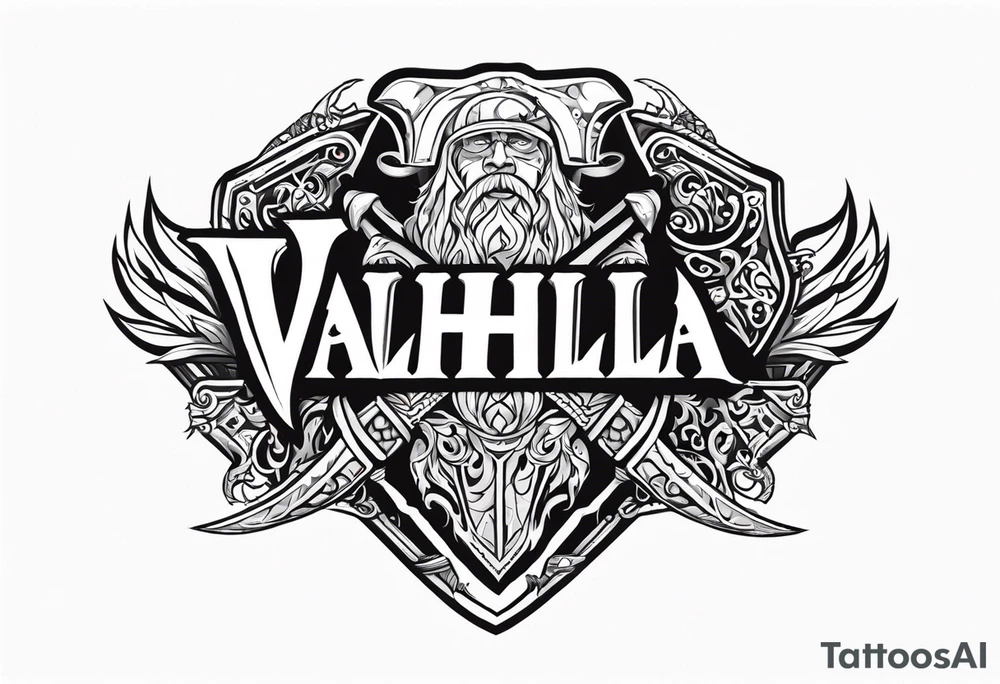 valhalla on fire sword shield axe tattoo idea