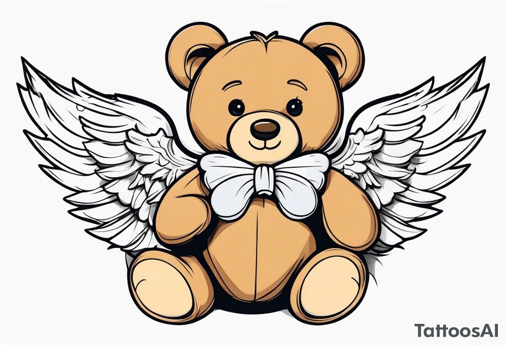 Teddy bear with angel wings tattoo idea