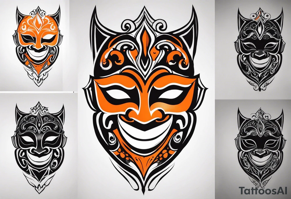 Laughing mask that is orange and black tattoo idea