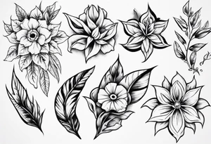 indigenous flower designs along with leaves and big flowers tattoo idea