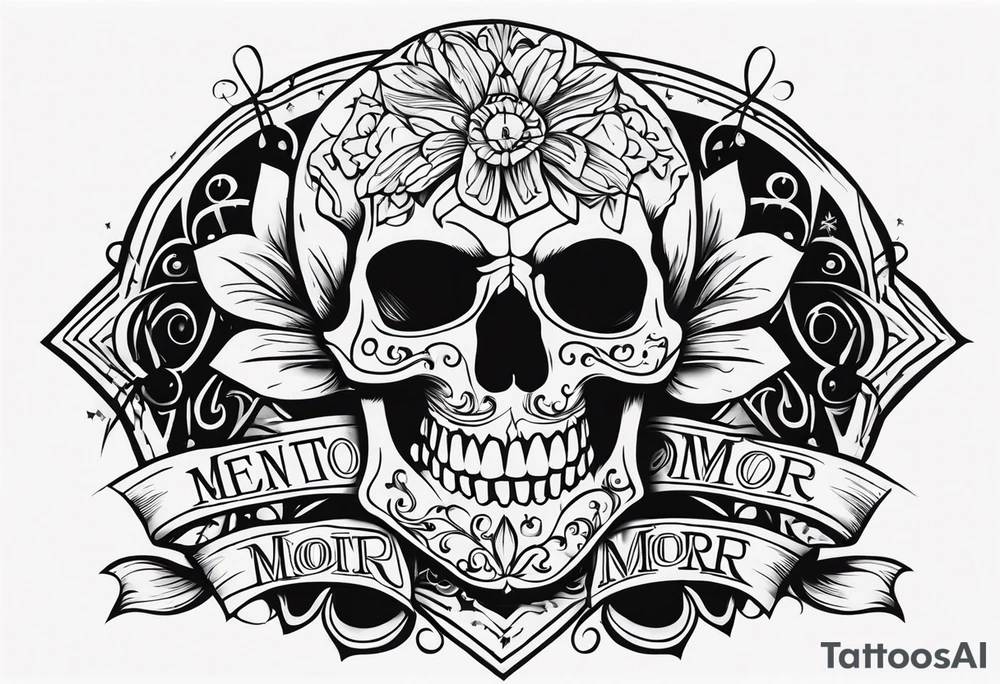 Memento mori written skull sleeve tattoo design tattoo idea