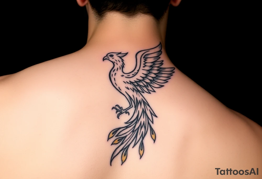 magnificent phoenix rising from golden flames with trailing embers tattoo idea